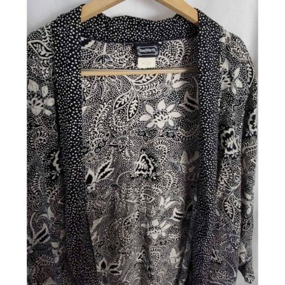 Vintage Bon Worth Large cardigan Open Front silky Kimono B/W flowy Rayon EUC - Picture 4 of 10